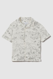 Reiss Ecru Gobi Junior Sketch Design Cuban Collar Shirt - Image 2 of 4