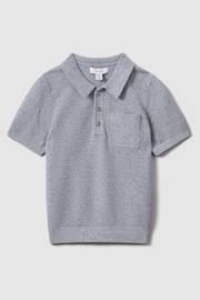 Reiss Blue Melange Demetri Senior Textured Cotton Polo Shirt - Image 2 of 4