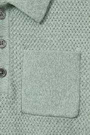 Reiss Sage Melange Demetri Senior Textured Cotton Polo Shirt - Image 4 of 4