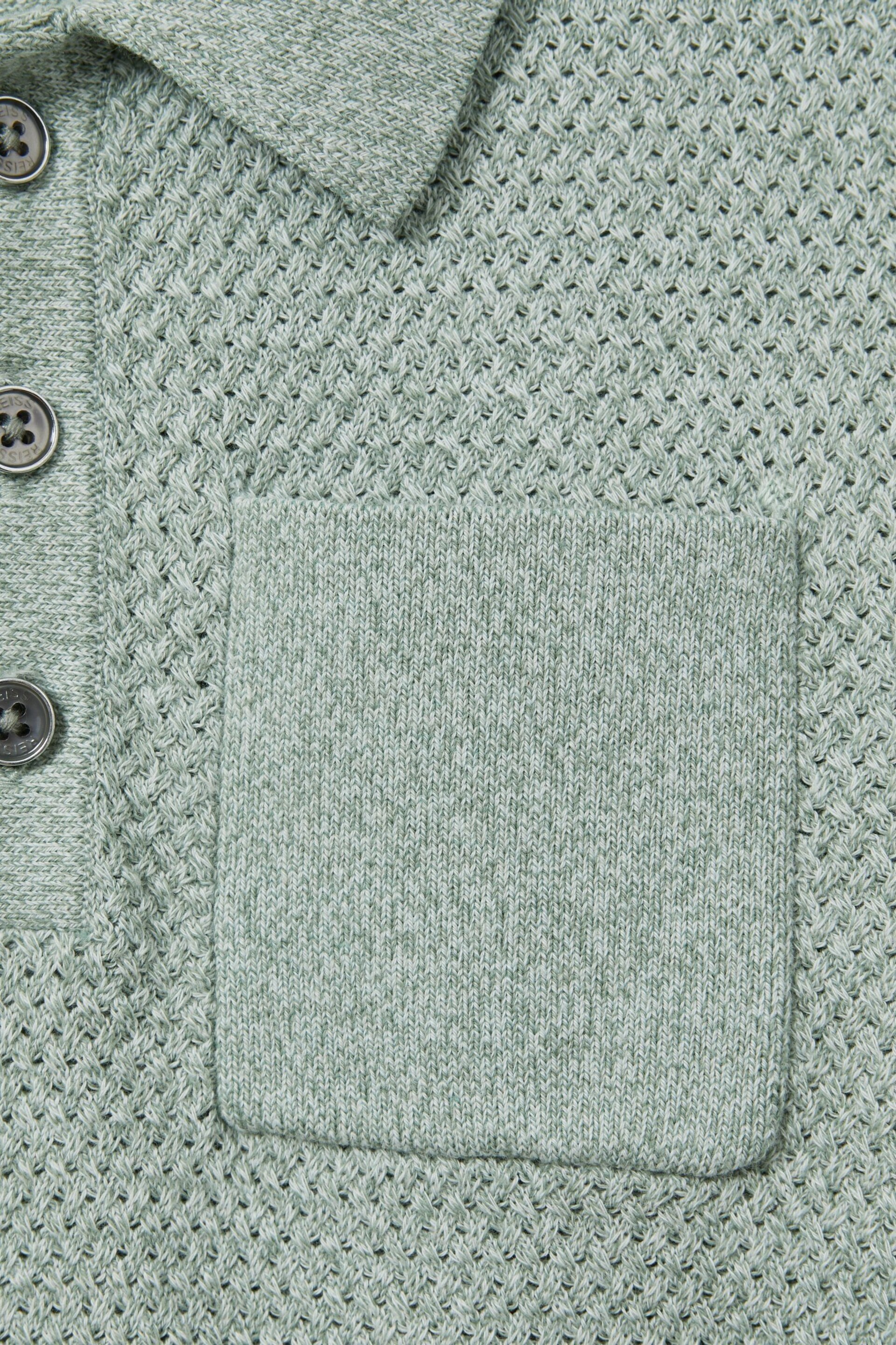 Reiss Sage Melange Demetri Senior Textured Cotton Polo Shirt - Image 4 of 4