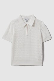 Reiss Optic White Burnham Teen Textured Half-Zip Polo T-Shirt - Image 1 of 4