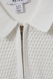 Reiss Optic White Burnham Teen Textured Half-Zip Polo T-Shirt - Image 4 of 4