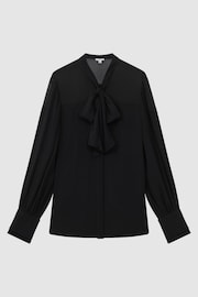 Reiss Black Arina Tie Neck Semi-Sheer Blouse - Image 2 of 5