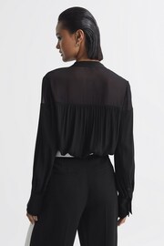 Reiss Black Arina Tie Neck Semi-Sheer Blouse - Image 4 of 5