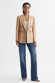 Reiss Light Camel Larsson Petite Double Breasted Twill Blazer - Image 1 of 7