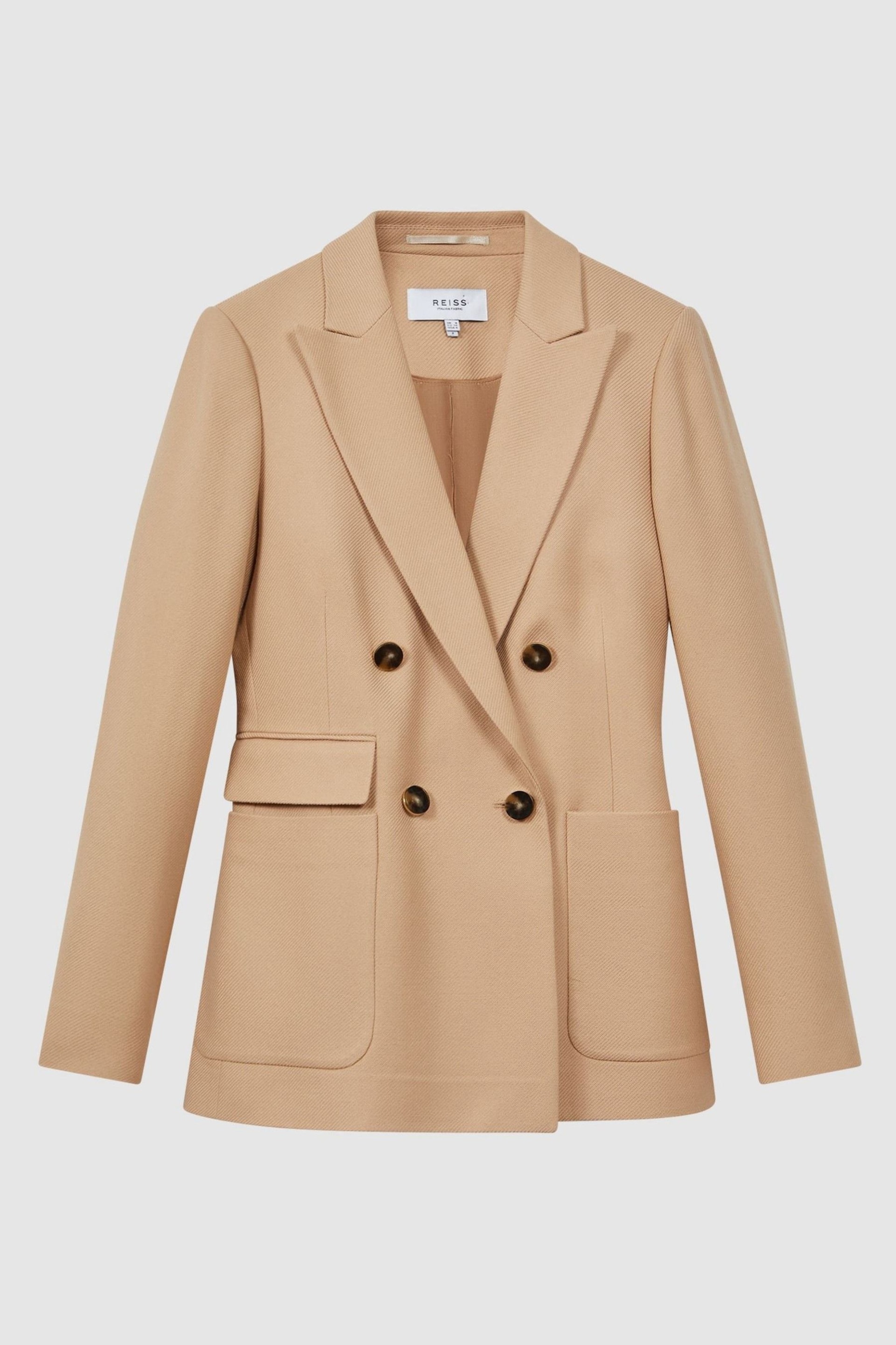 Reiss Light Camel Larsson Petite Double Breasted Twill Blazer - Image 2 of 7