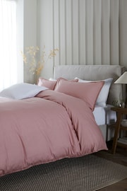 Pink Fringed Edge 100% Cotton Duvet Cover and Pillowcase Set - Image 1 of 4