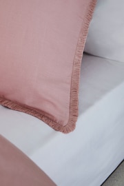 Pink Fringed Edge 100% Cotton Duvet Cover and Pillowcase Set - Image 2 of 4