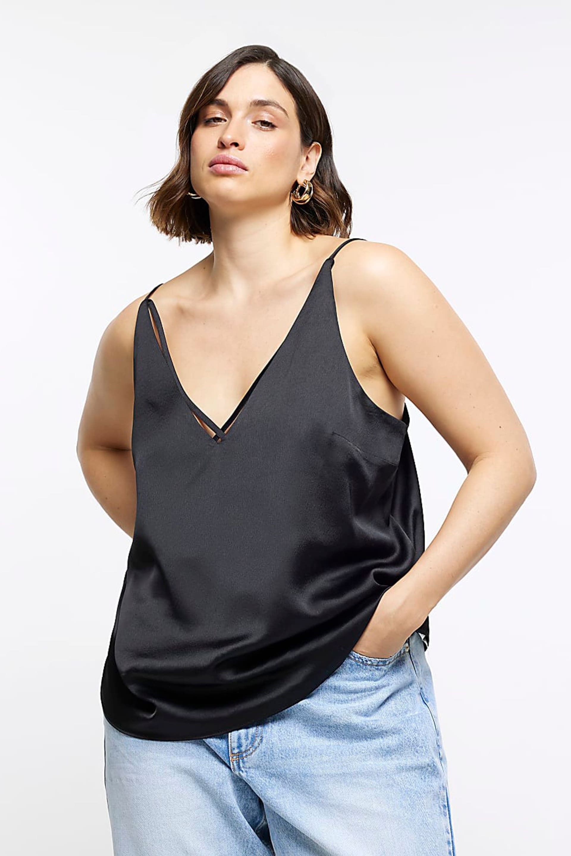 River Island Black Plus High Apex Strap Cami - Image 1 of 6