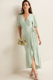 Sage Green Wrap Front Bridesmaid Maxi Dress - Image 1 of 7