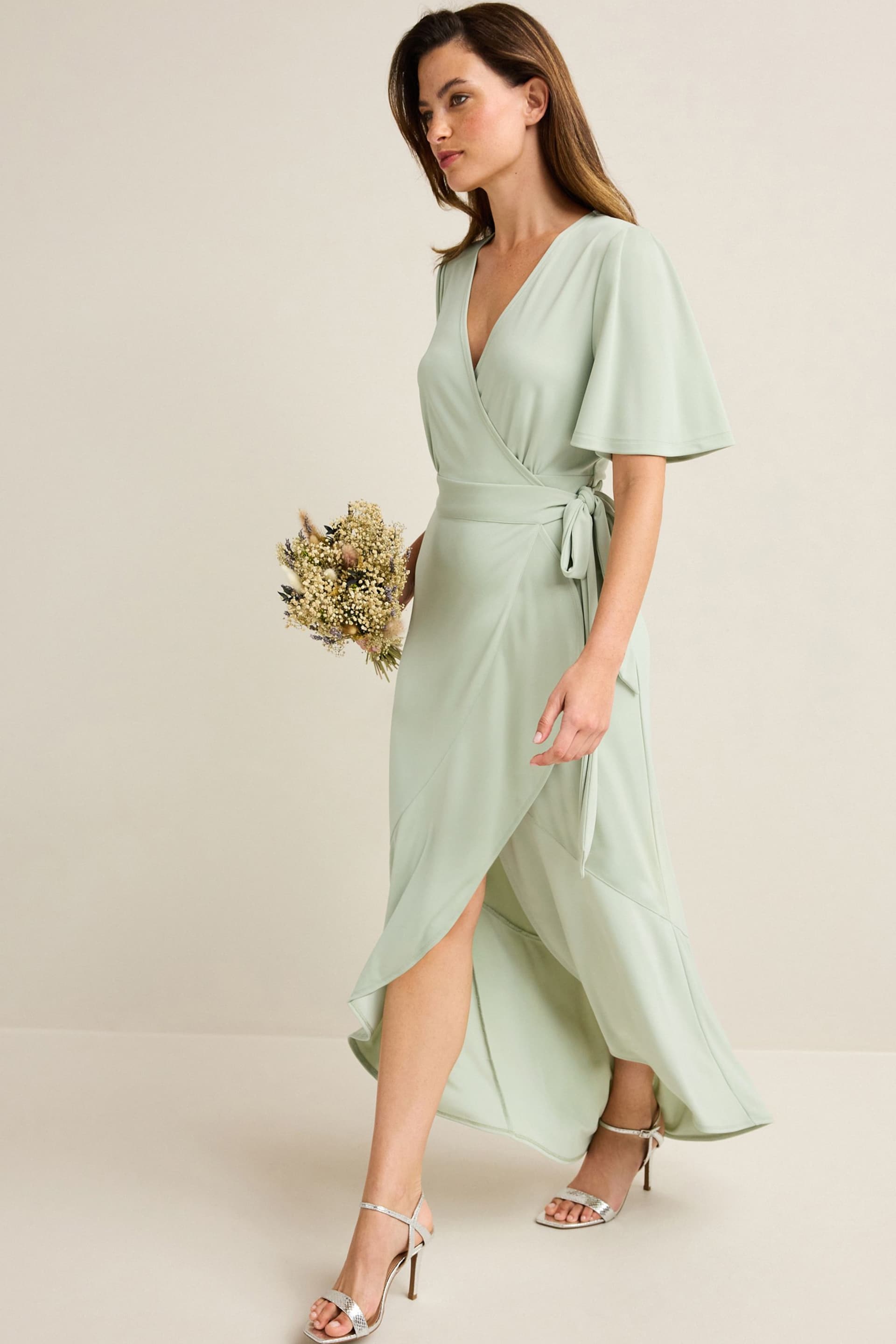 Sage Green Wrap Front Bridesmaid Maxi Dress - Image 3 of 7