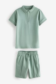 Mineral Green Zip Neck Polo Shirt And Shorts Set (3-16yrs) - Image 1 of 3