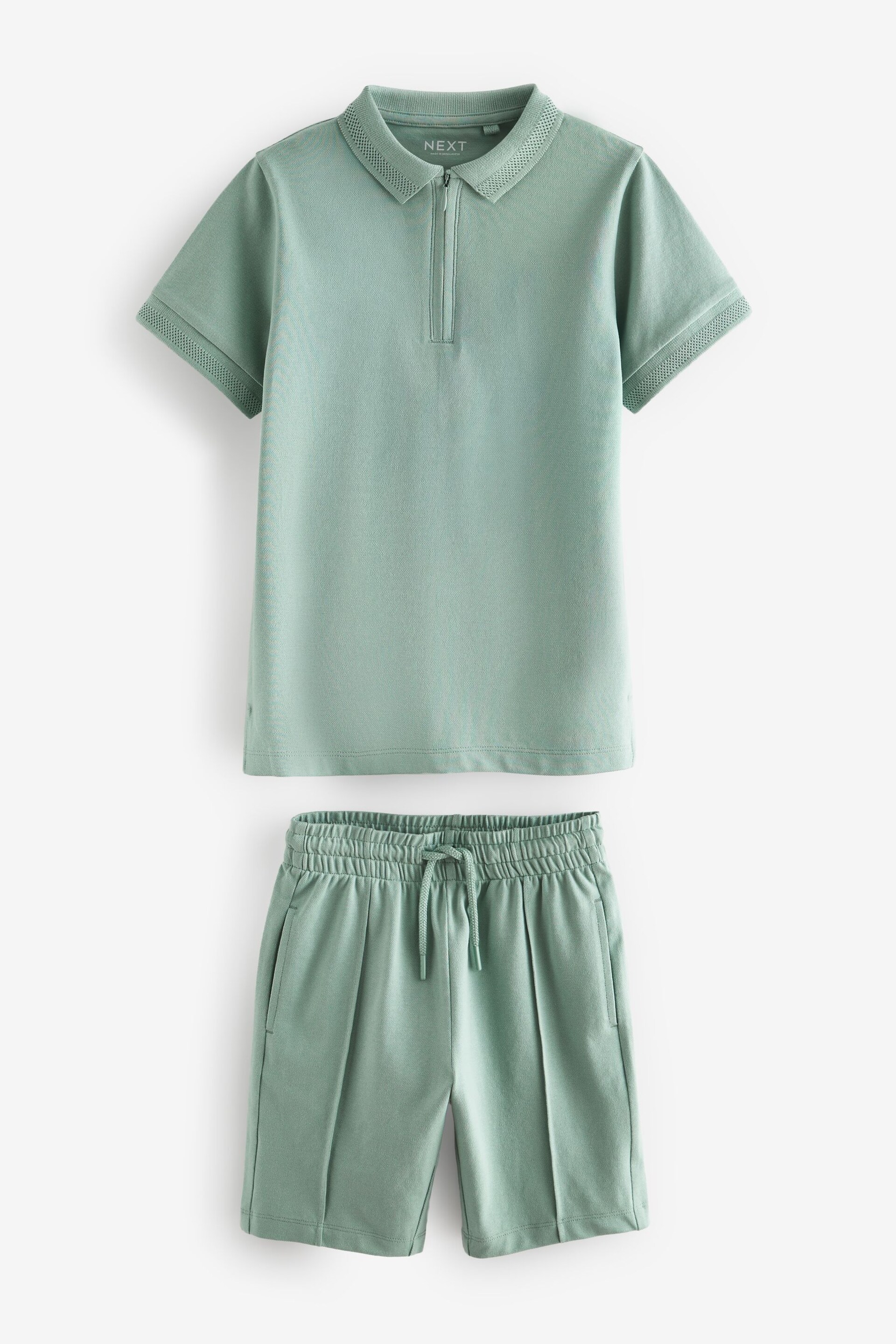 Mineral Green Zip Neck Polo Shirt And Shorts Set (3-16yrs) - Image 1 of 3