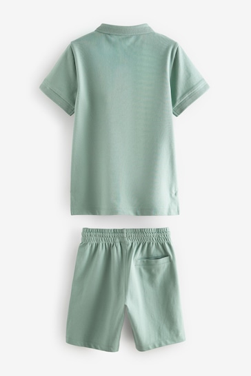 Mineral Green Zip Neck Polo Shirt And Shorts Set (3-16yrs)