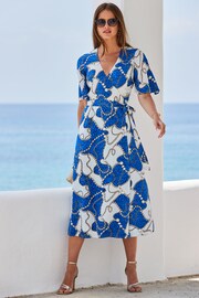Sosandar Blue Kimono Sleeve Midi Wrap Dress - Image 3 of 5
