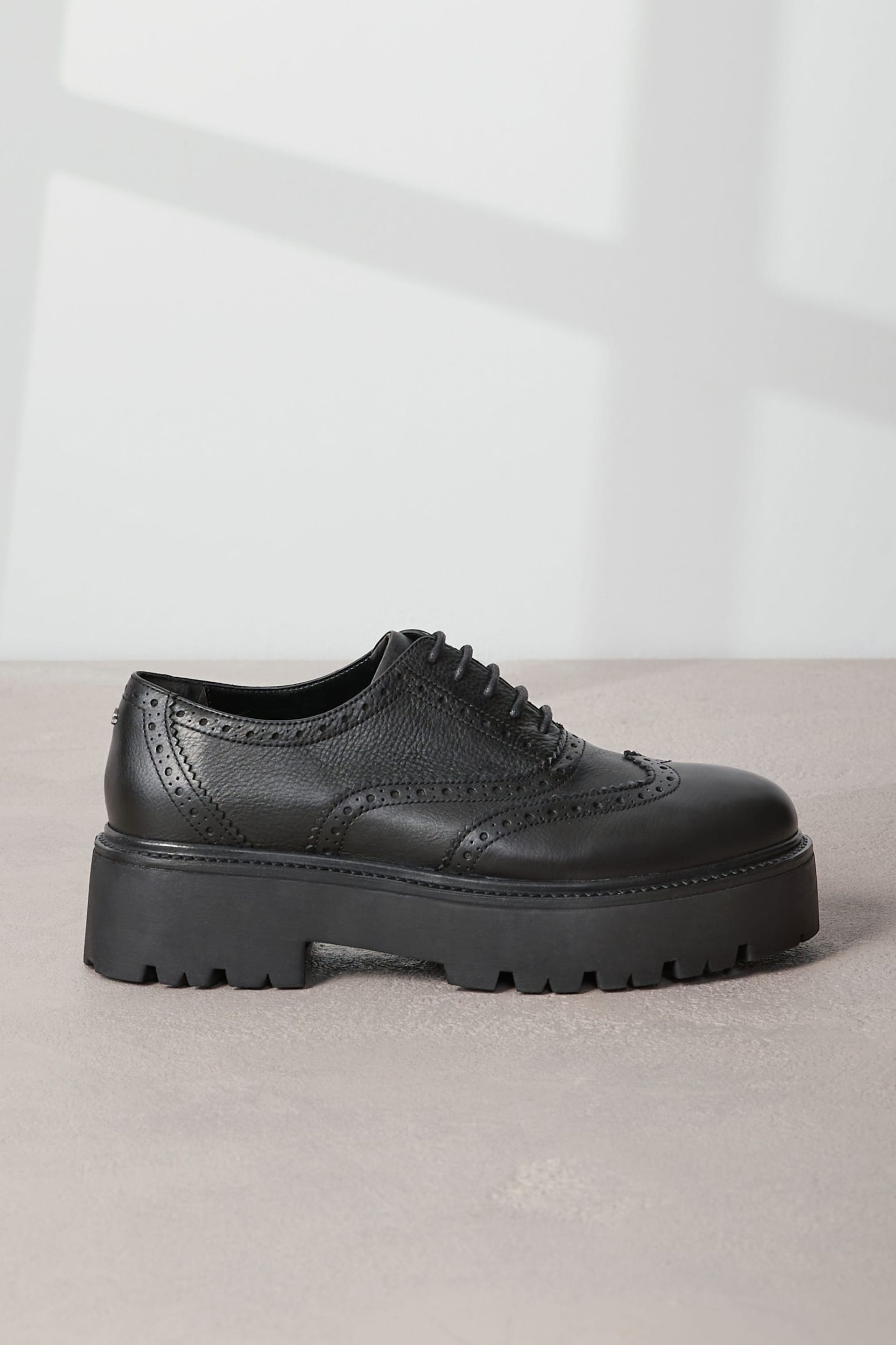 Black Signature Leather Chunky Brogue Lace Up Shoes - Image 2 of 6
