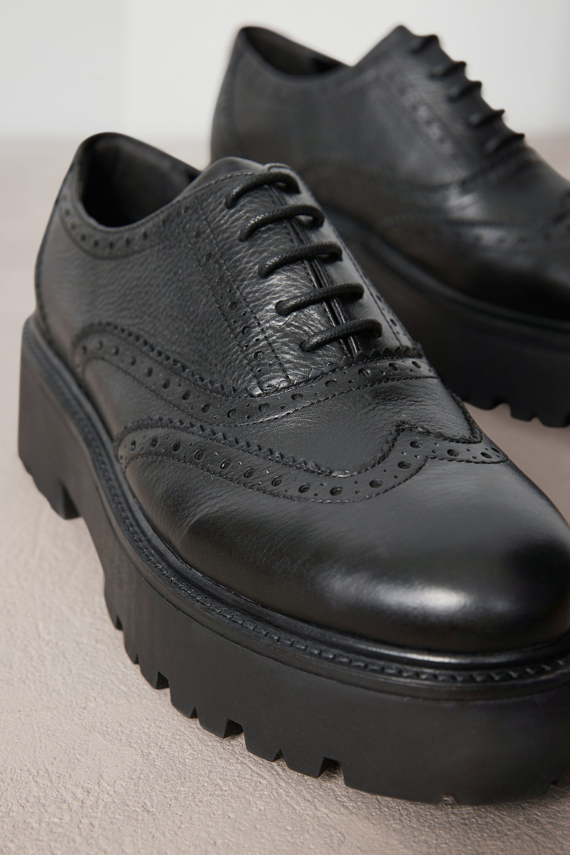 Black Signature Leather Chunky Brogue Lace Up Shoes - Image 3 of 6