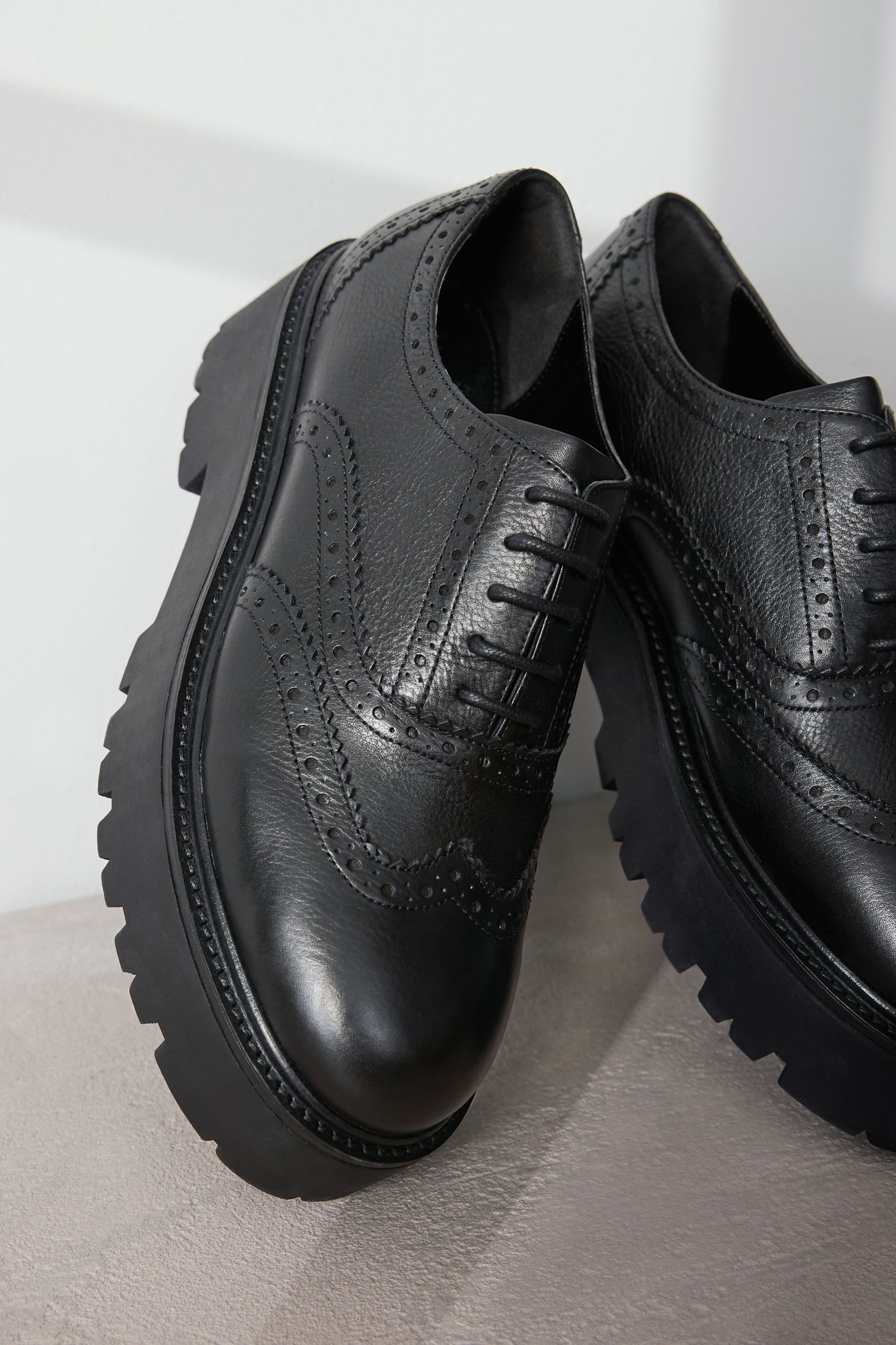 Black Signature Leather Chunky Brogue Lace Up Shoes - Image 4 of 6