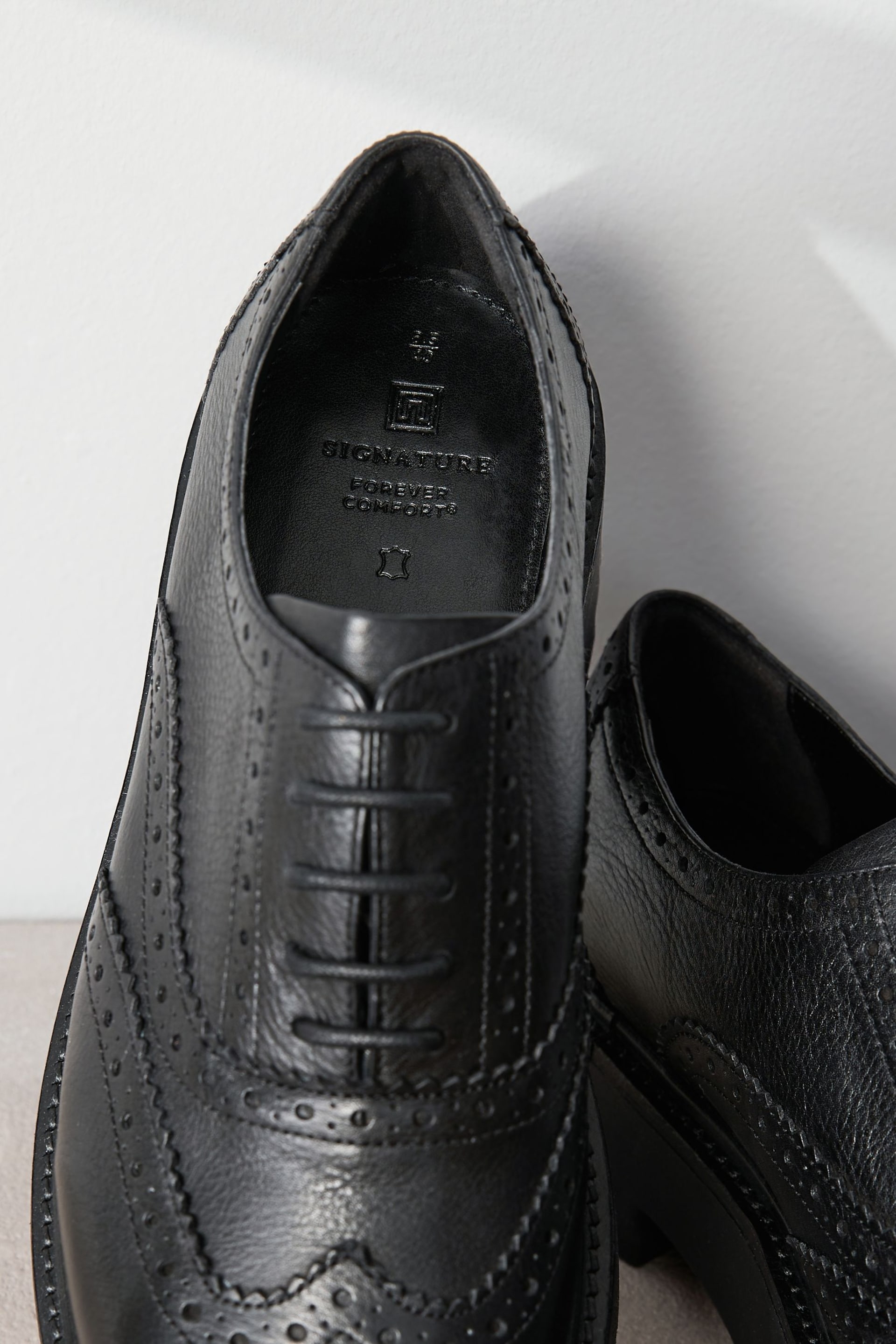 Black Signature Leather Chunky Brogue Lace Up Shoes - Image 5 of 6