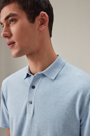 Light Blue Regular Fit Knitted Polo Shirt - Image 1 of 8