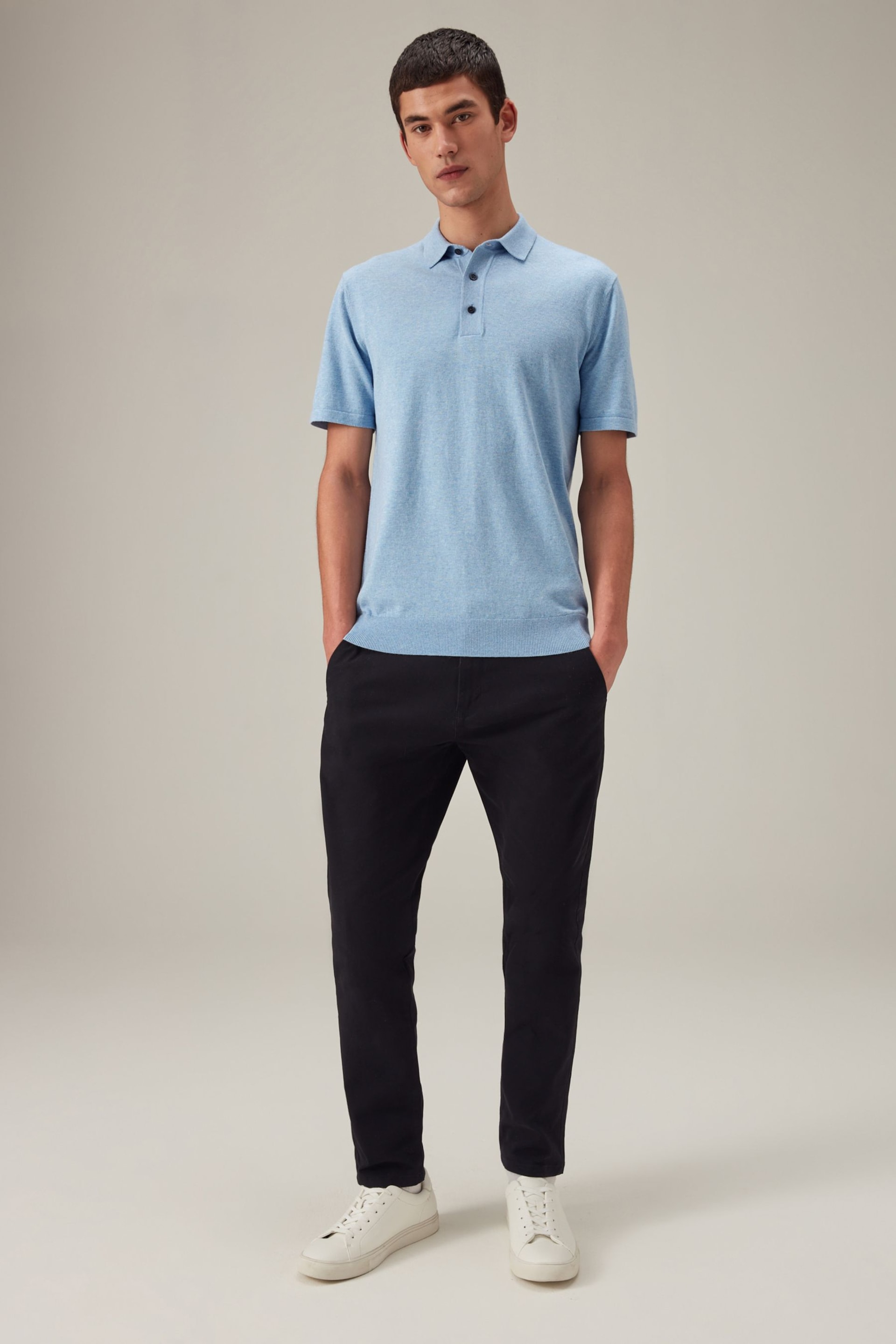 Light Blue Regular Fit Knitted Polo Shirt - Image 2 of 8
