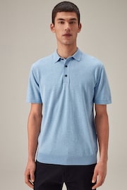 Light Blue Regular Fit Knitted Polo Shirt - Image 3 of 8