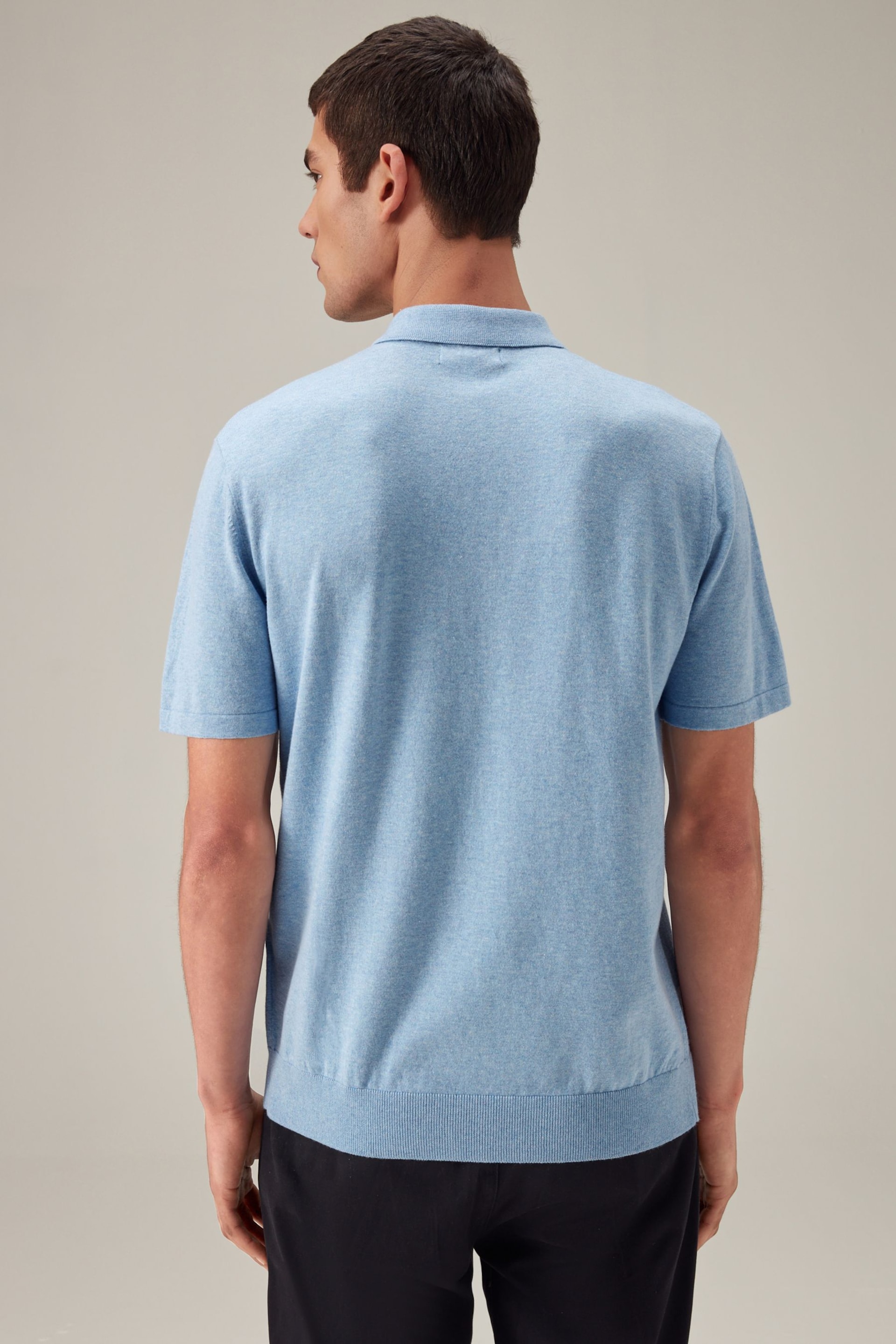 Light Blue Regular Fit Knitted Polo Shirt - Image 4 of 7