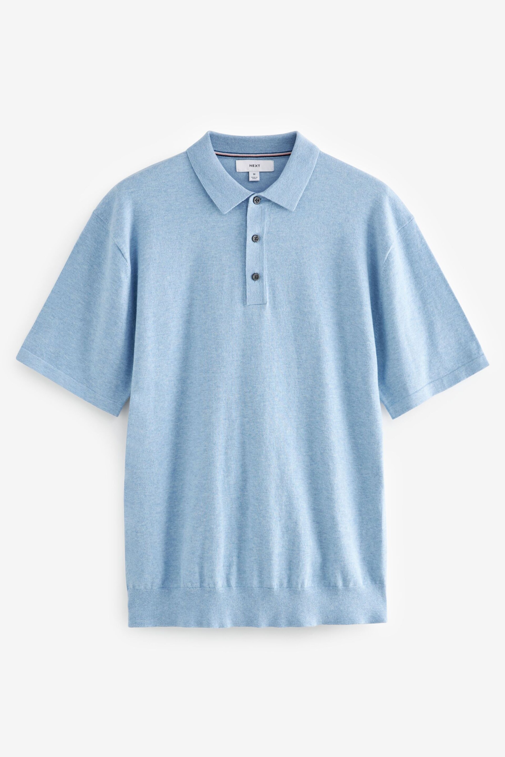 Light Blue Regular Fit Knitted Polo Shirt - Image 6 of 8