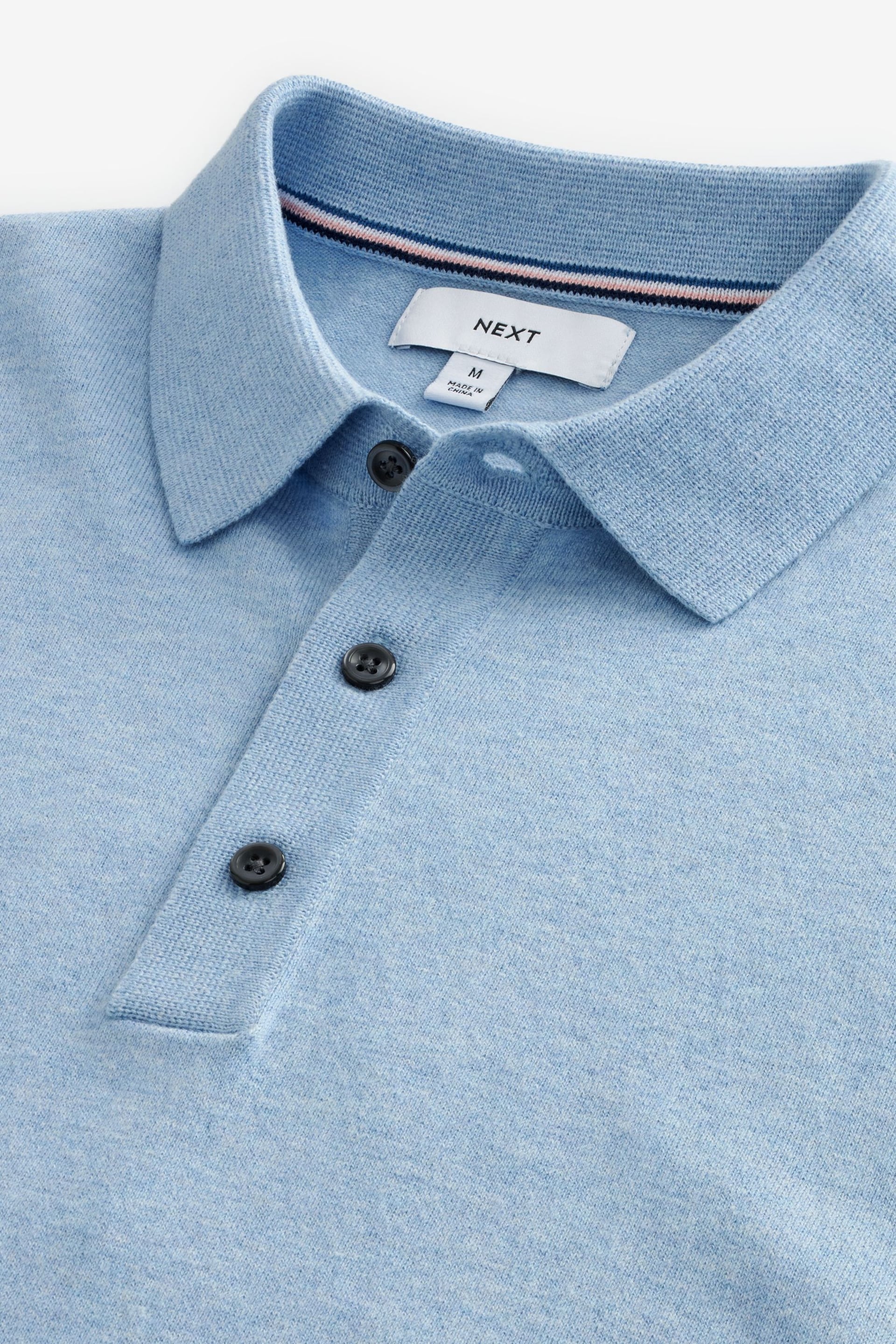 Light Blue Regular Fit Knitted Polo Shirt - Image 6 of 7