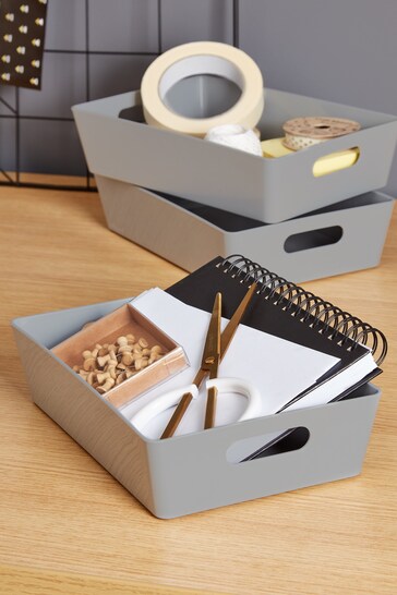 Wham Set of 4 Grey Studio Medium Rectangle Slim Plastic Storage Baskets
