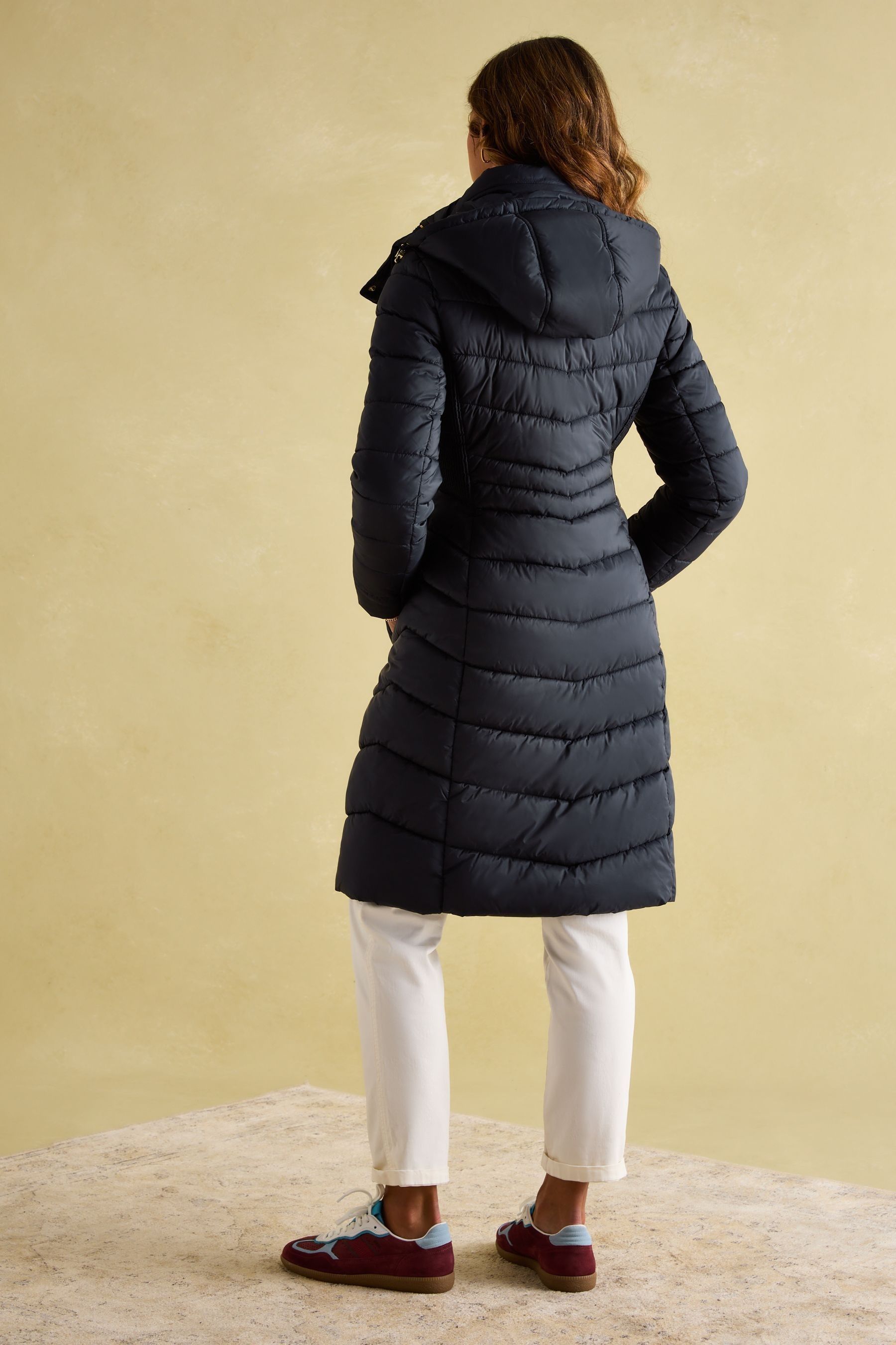 Joules long navy padded coat deals