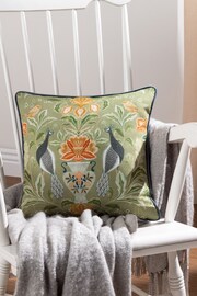 Evans Lichfield Green Chatsworth Peacock Country Floral Piped Cushion - Image 1 of 5