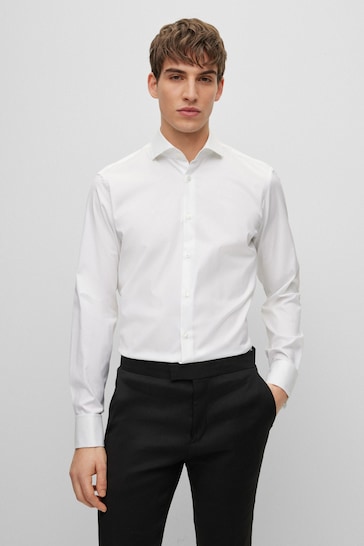 BOSS White Regular Fit Double Cuff Long Sleeve Shirt