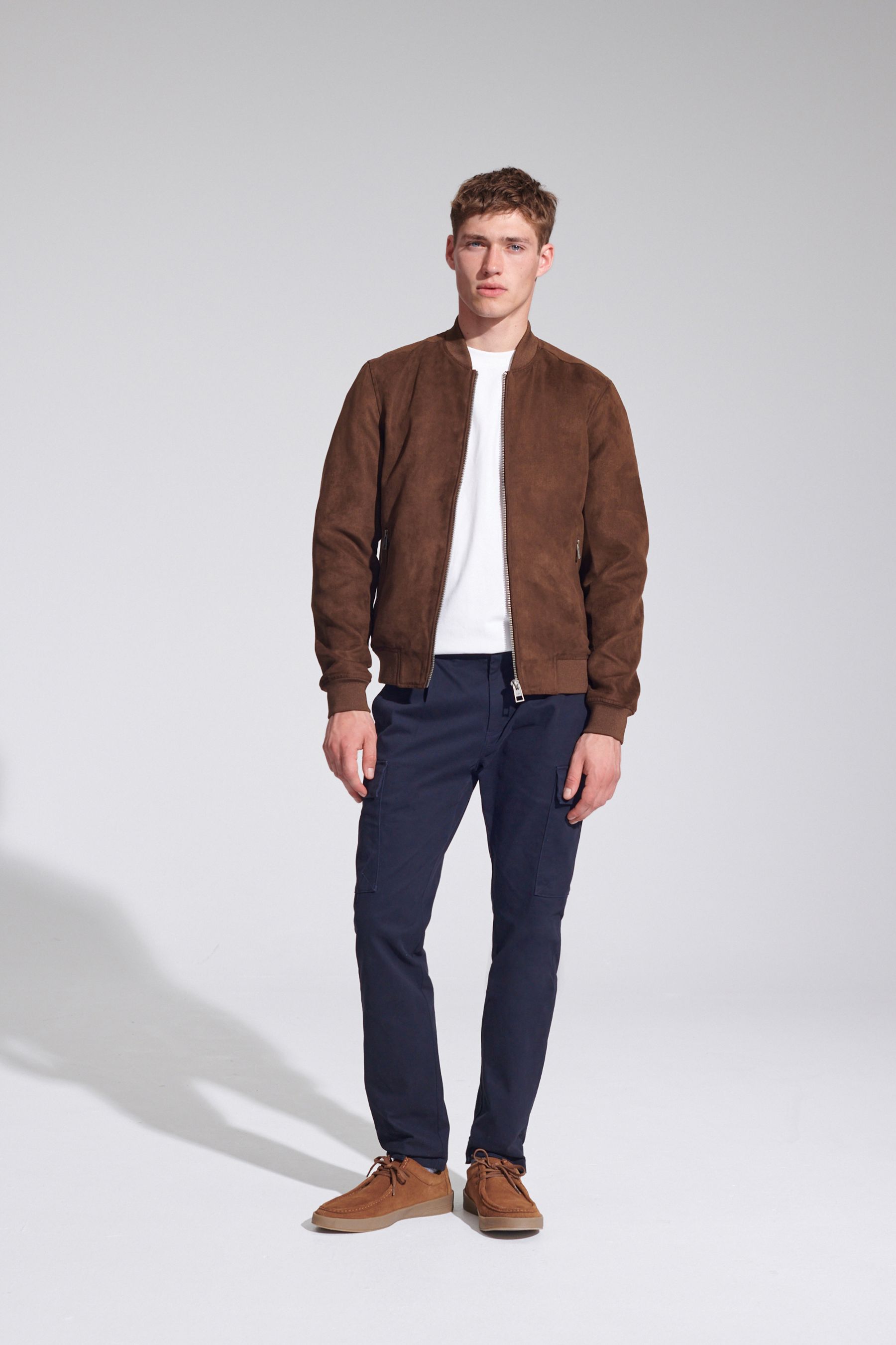 Men faux suede ribbed bomber jacket 2025