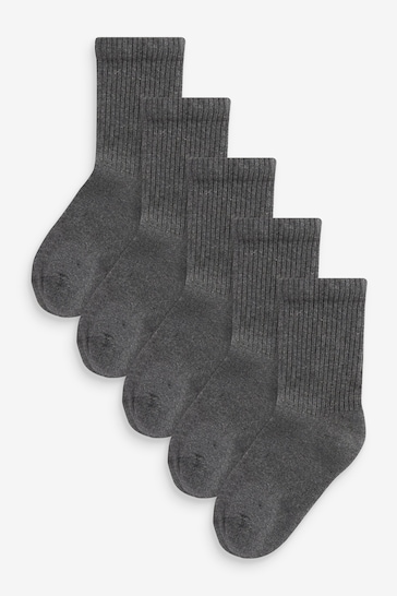 Grey 5 Pack Cotton Rich Cushioned Footbed Ribbed Socks