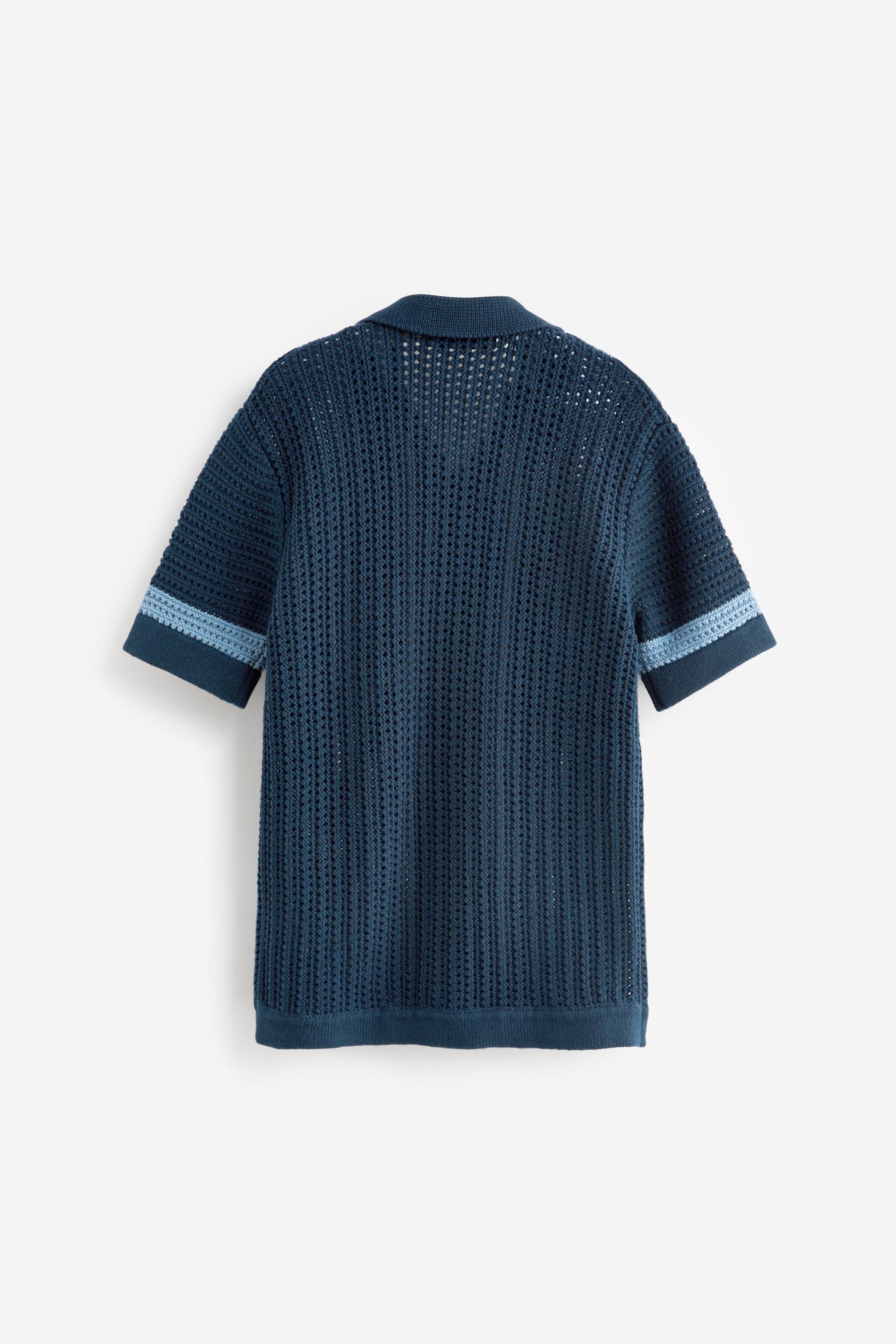 Blue Crochet Stripe Short Sleeved Polo Shirt (3-16yrs) - Image 2 of 7