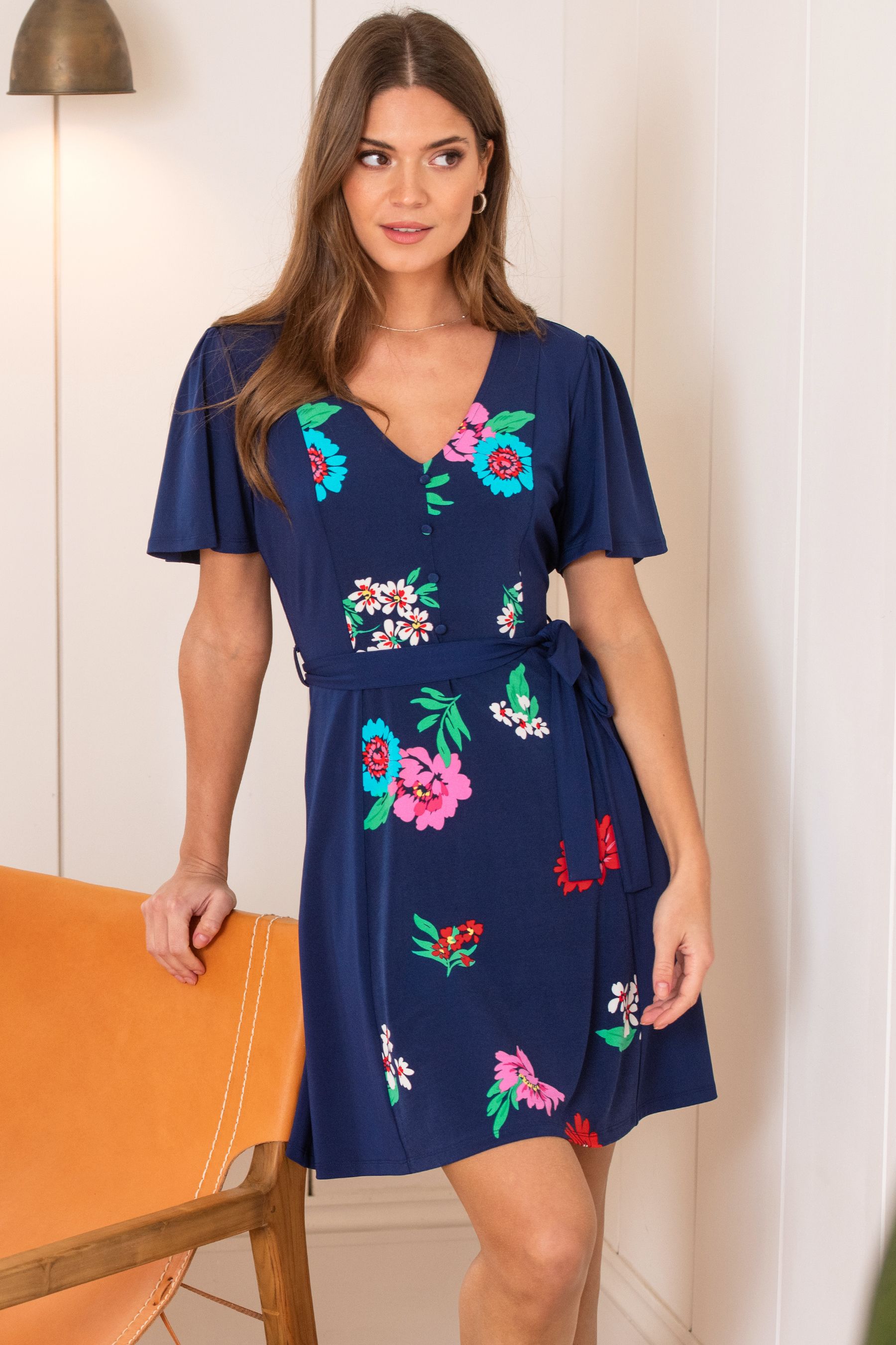 Buy Pour Moi Blue Priya Slinky Jersey Panel Short Sleeve Dress from the Next UK online shop