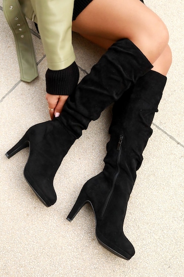 Linzi Black Gianna Platform High Leg Boot With Stiletto Heels
