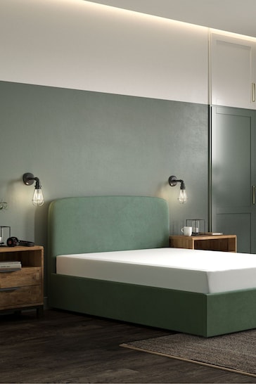 Soft Velvet Mineral Green Matson Upholstered Ottoman Storage Bed Frame