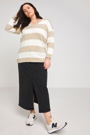 Simply Be Natural Stripe V-Neck Longline Jumper - Image 1 of 3