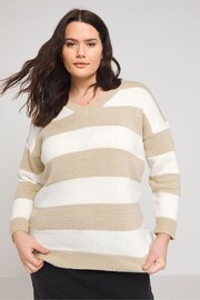 Simply Be Natural Stripe V-Neck Longline Jumper - Image 3 of 3