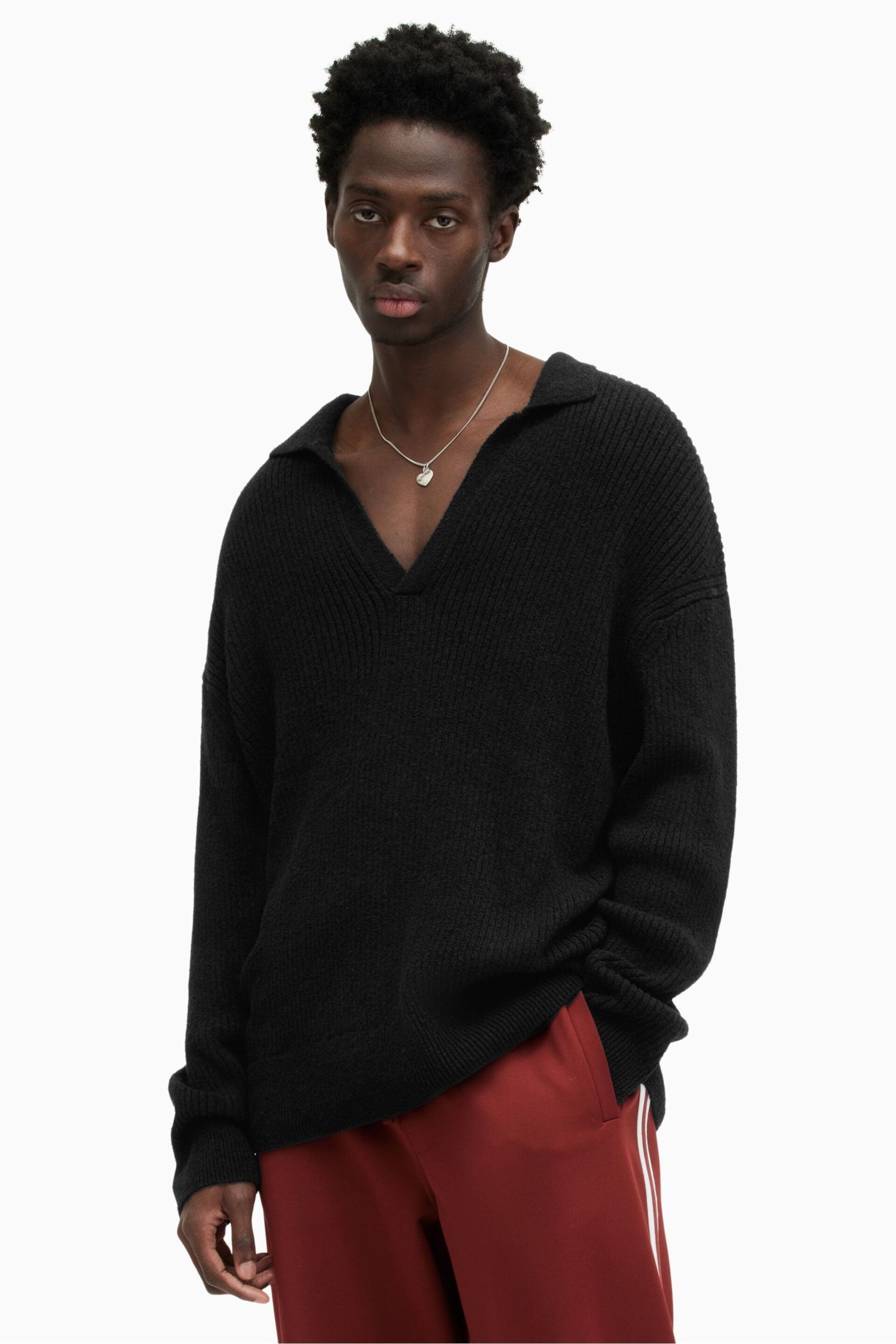 AllSaints Black Kanyon Polo Shirt - Image 1 of 6