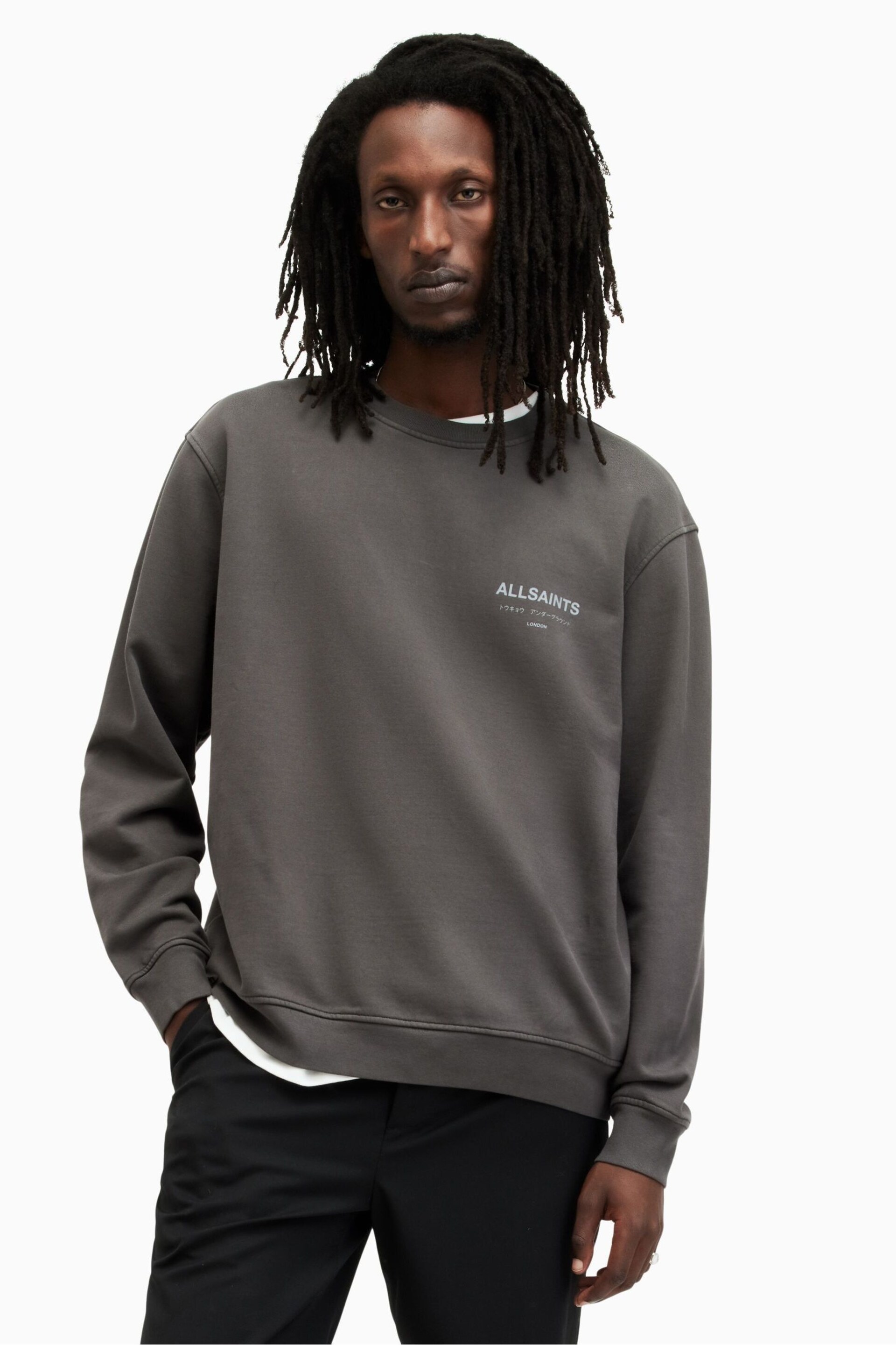 AllSaints Grey Underground Crew Jumper Sweatshirt - Image 1 of 7