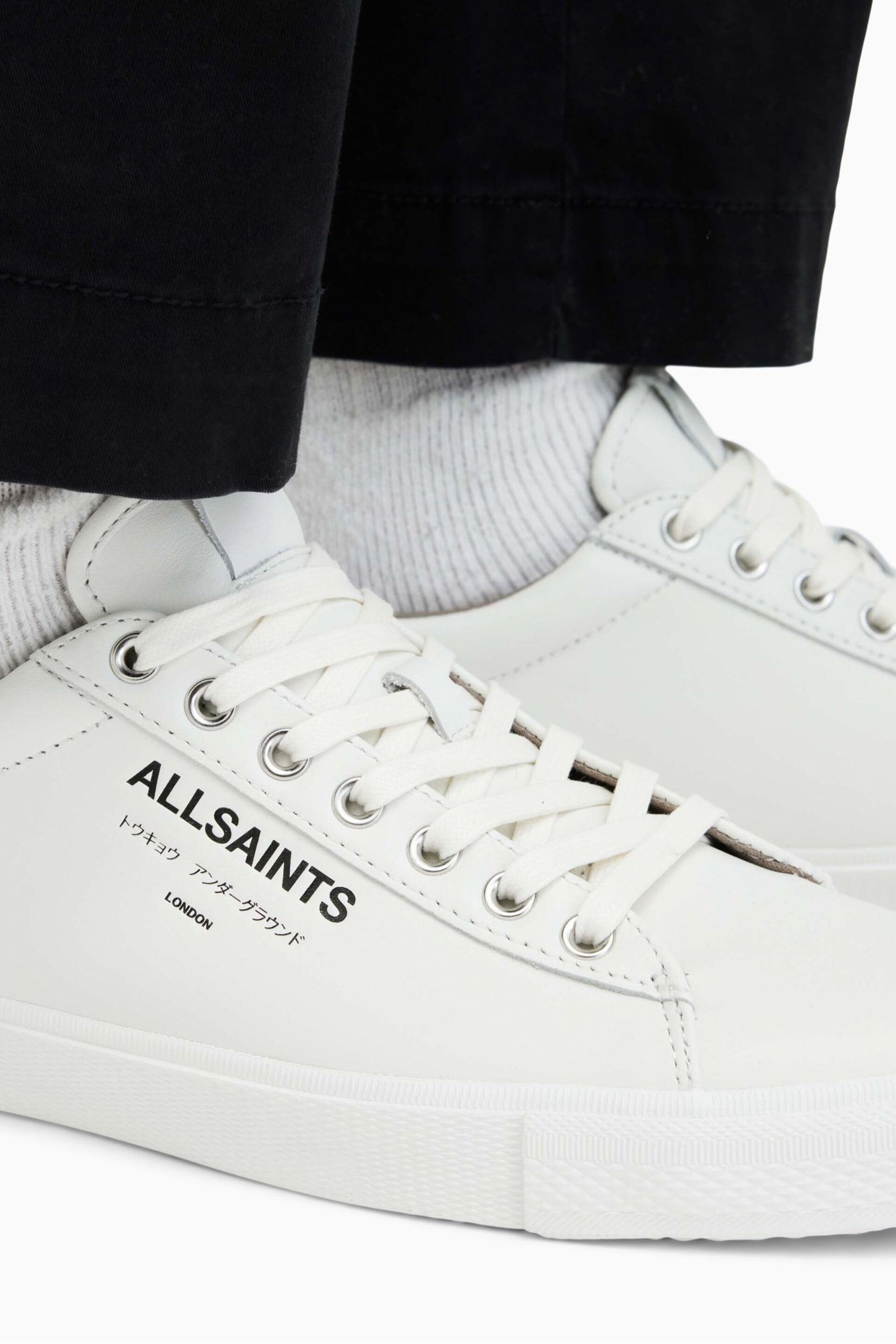 AllSaints White Underground Leather Low Top Trainers - Image 6 of 7