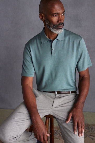 Sage Green Knitted Premium Merino Wool Regular Fit Polo Shirt