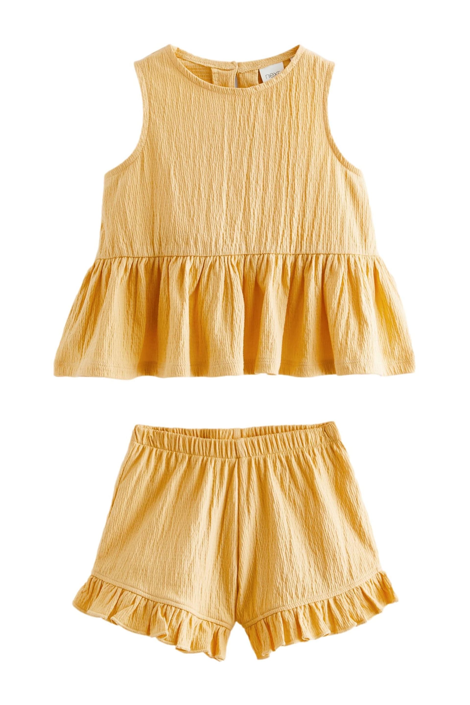 Yellow Textured Sleeveless Peplum Top and Shorts Set (3mths-7yrs) - Image 1 of 3