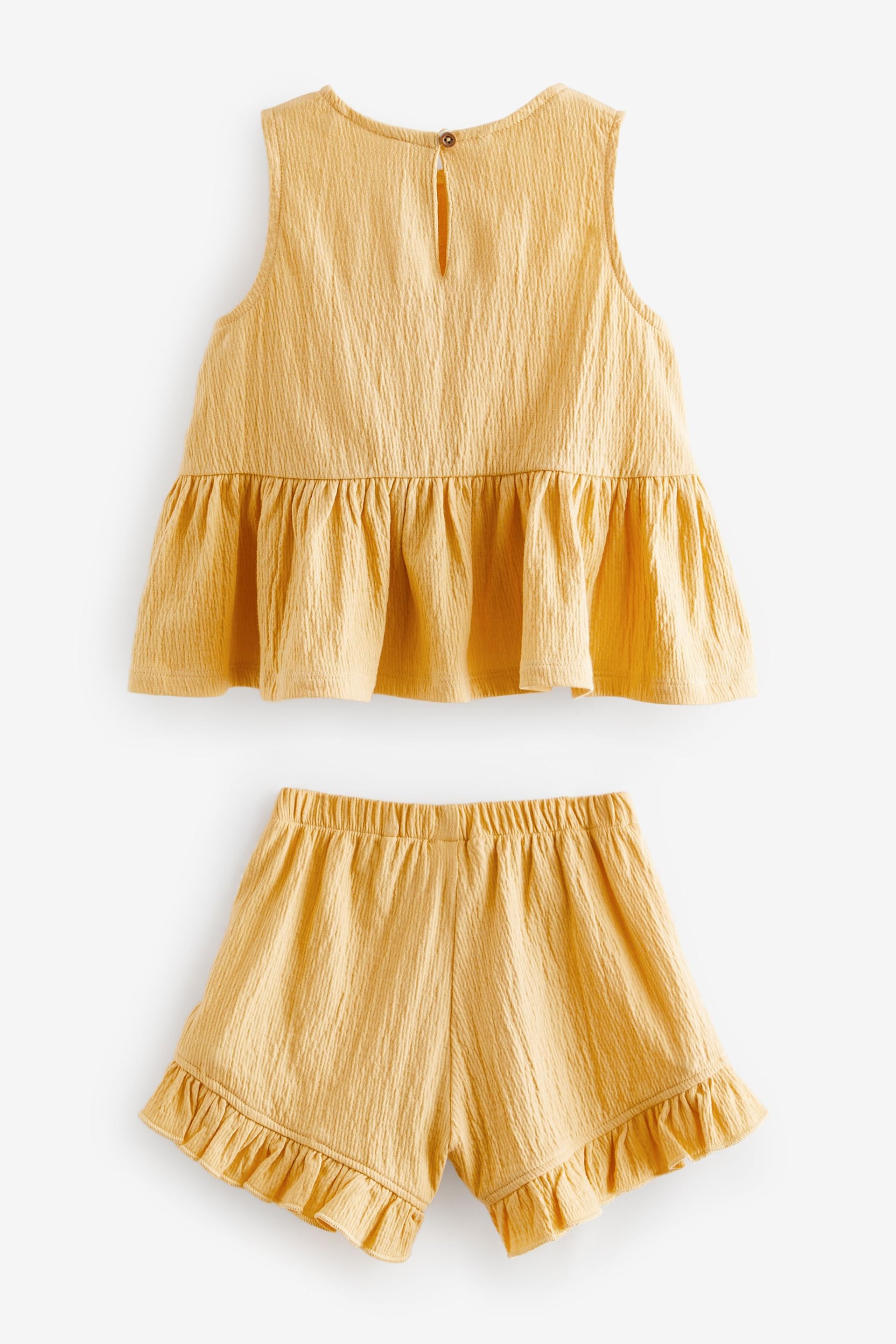 Yellow Textured Sleeveless Peplum Top and Shorts Set (3mths-7yrs) - Image 2 of 3