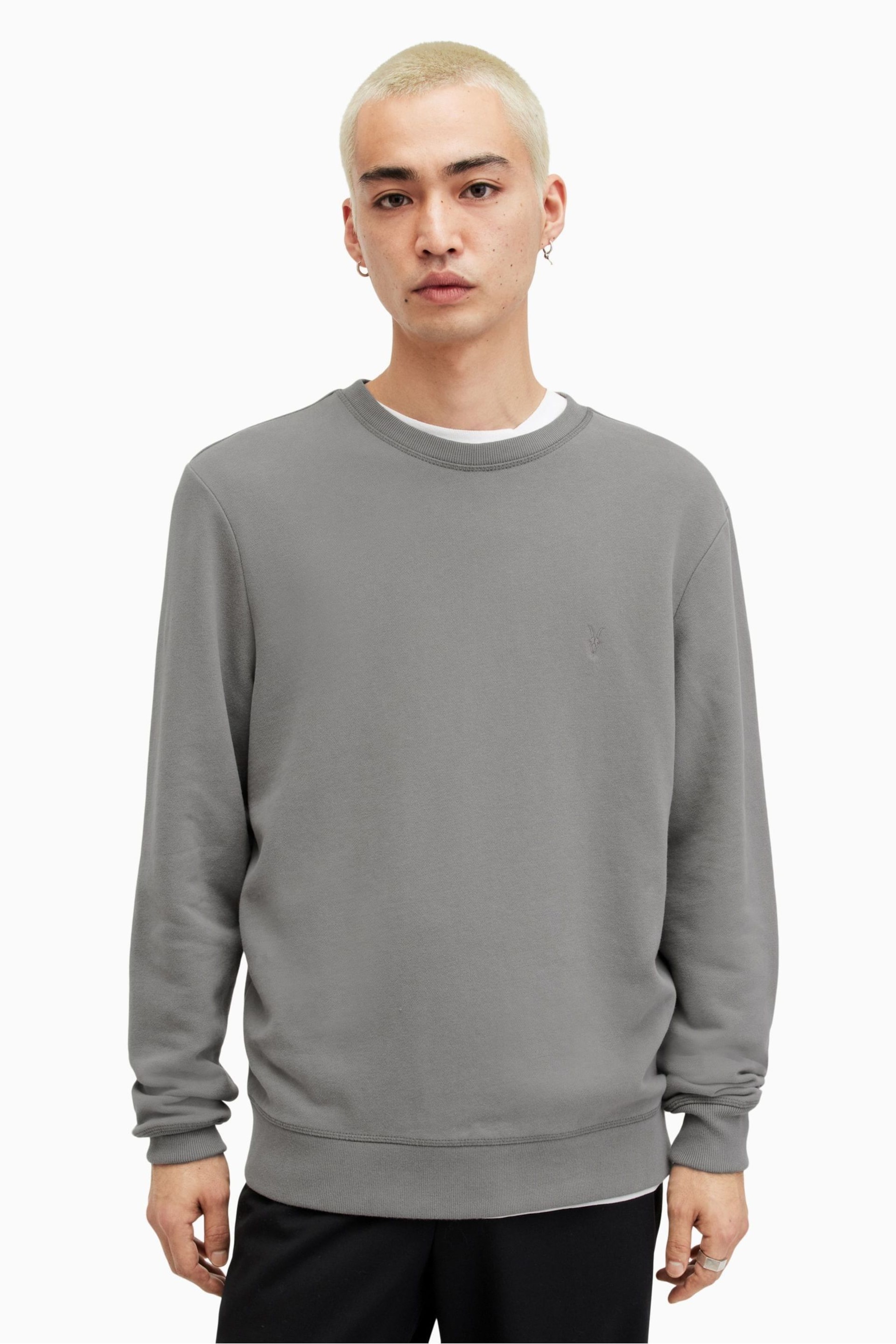 AllSaints Grey Raven Crew Sweatshirt - Image 1 of 7