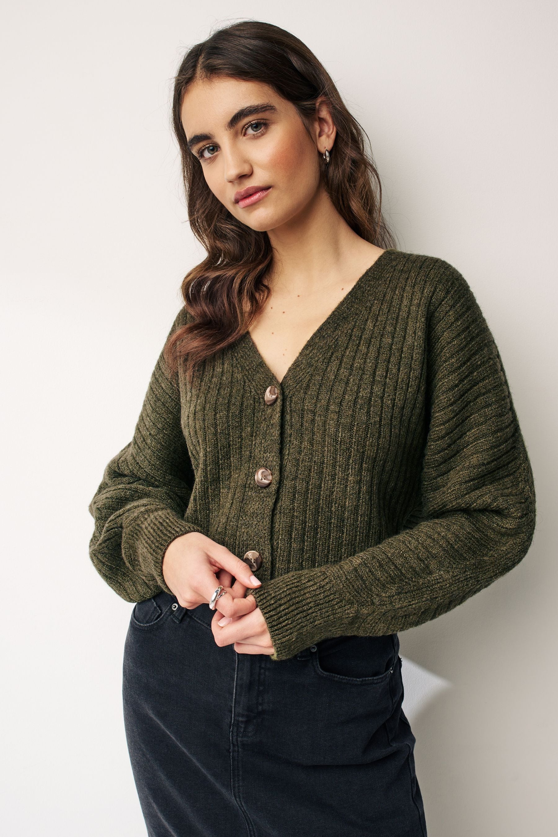 Buy Khaki Green Rib Dolman Sleeve Cardigan from Next Luxembourg
