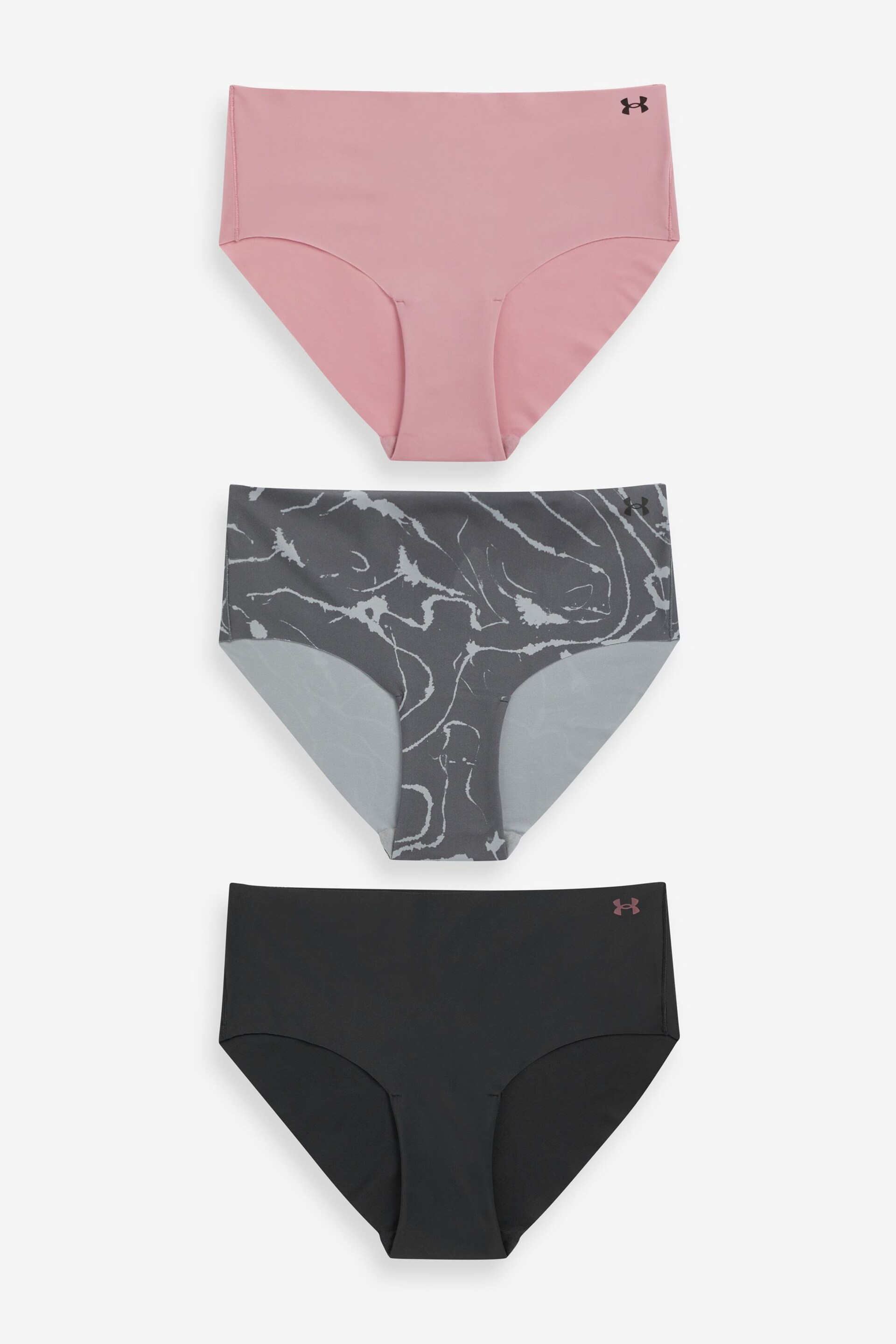 Under Armour Pink/Grey No Show Pure Stretch Hipster Printed Knickers 3 Pack - Image 1 of 6